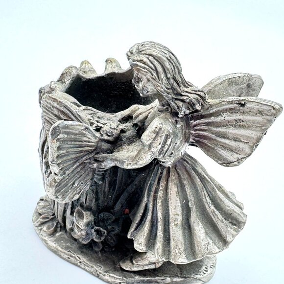 Candlestick Holder Pewter Fairies Set of 2 Butterflies Flowers Vintage Taiwan - Picture 5 of 12